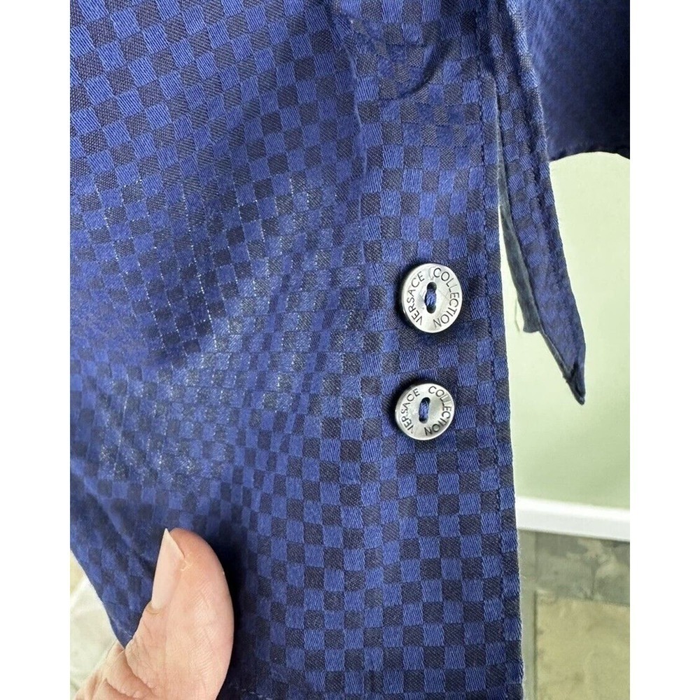 Versace Collection Mens Shirt Button Down Sz 42 16.5 Buffalo Check Blue Black‌‌ - Picture 9 of 11